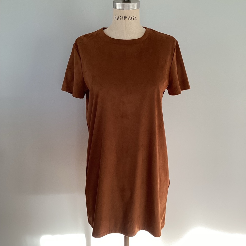 Forever 21 Brown Faux Suede Short Sleeve Dress Size Medium